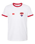Croatia Soccer Ringer Tee 2026 — Retro National Crest — White/Red | NYC Factory