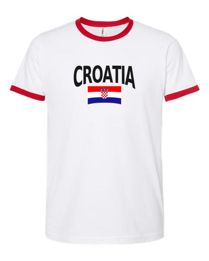 Croatia Soccer Ringer Tee 2026 — Classic Name & Flag | NYC Factory - white_red