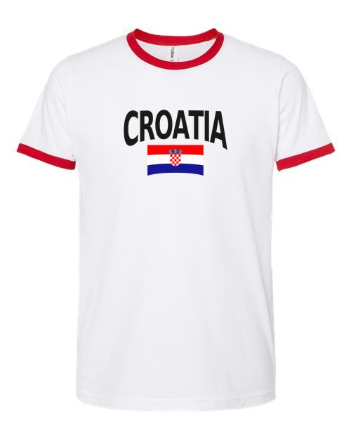 Croatia Soccer Ringer Tee 2026 — Classic Name & Flag | NYC Factory - white_red