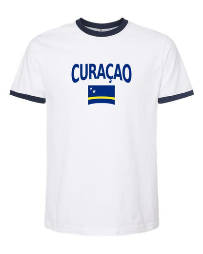 Curaçao Soccer Ringer Tee 2026 — Classic Name & Flag | NYC Factory - white_navy