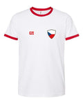 Czech Republic Soccer Ringer Tee 2026 — Retro National Crest — White/Red | NYC Factory
