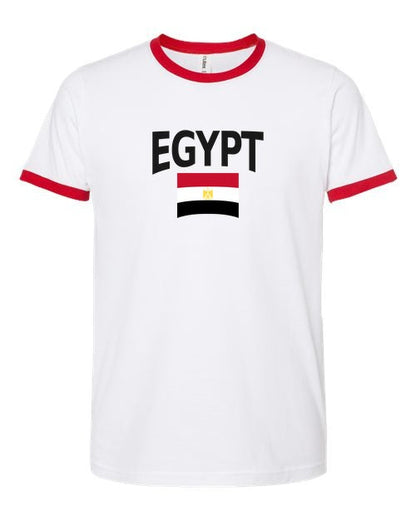 Egypt Soccer Ringer Tee 2026 — Classic Name & Flag | NYC Factory - white_red