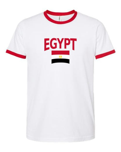 Egypt Soccer Ringer Tee 2026 — Classic Name & Flag | NYC Factory - white_red