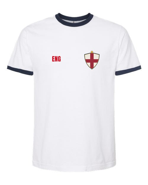 England Soccer Ringer Tee 2026 — Retro National Crest | NYC Factory