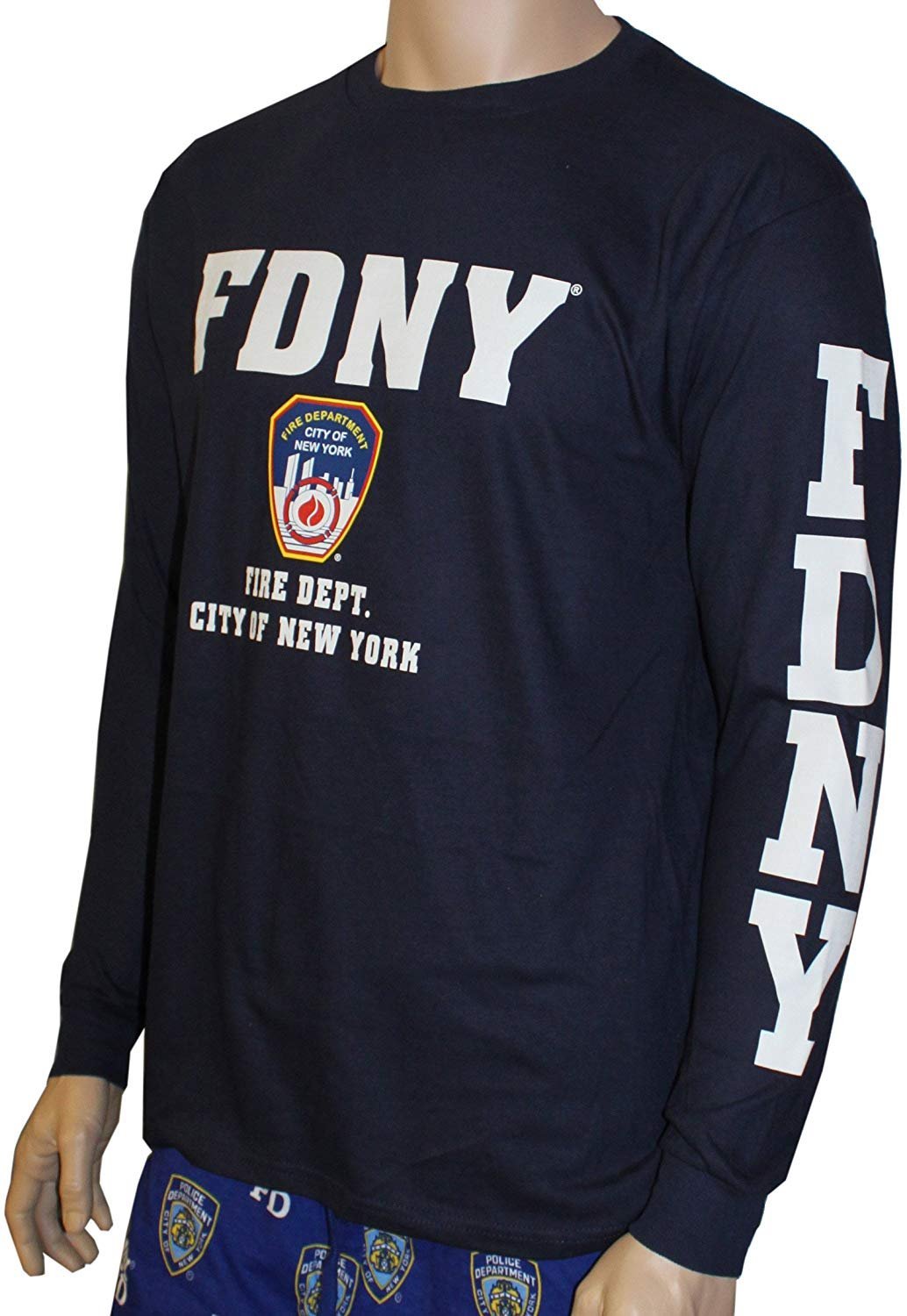 FDNY Long Sleeve Fire Dept Licensed T-Shirt (Men's Size, Navy Blue)