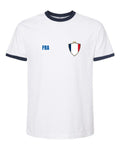 France Soccer Ringer Tee 2026 — Retro National Crest — White/Navy | NYC Factory