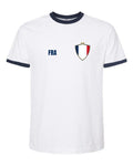 France Soccer Ringer Tee 2026 — Retro National Crest — White/Navy | NYC Factory