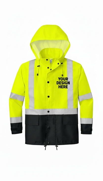 Custom Design For Your Crew CornerStone® ANSI 107 Class 3 Rain Jacket