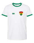 Ghana Soccer Ringer Tee 2026 — Retro National Crest — White/Green | NYC Factory