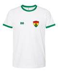 Ghana Soccer Ringer Tee 2026 — Retro National Crest — White/Green | NYC Factory