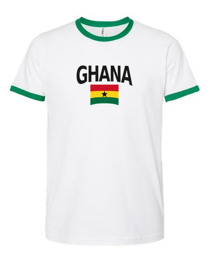 Ghana Soccer Ringer Tee 2026 — Classic Name & Flag | NYC Factory - white_green