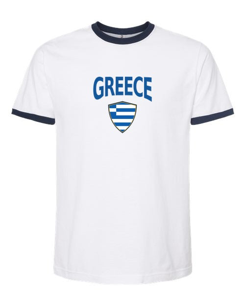 Greece Arched Crest Soccer Ringer Tee — NYC Factory