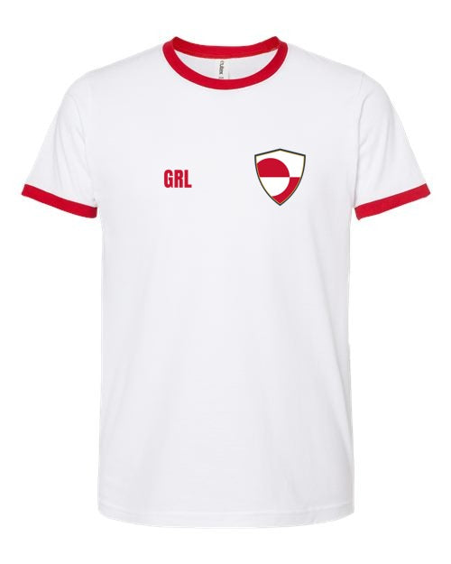 Greenland Soccer Ringer Tee — Retro National Crest | NYC Factory