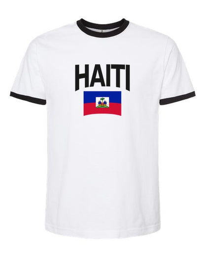 Haiti Soccer Ringer Tee 2026 — Classic Name & Flag | NYC Factory - White/Black