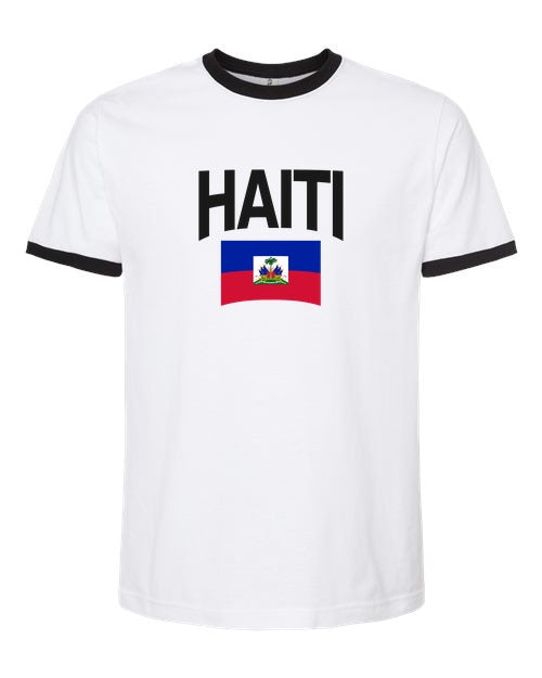 Haiti Soccer Ringer Tee 2026 — Classic Name & Flag | NYC Factory - White/Black