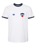 Haiti Soccer Ringer Tee 2026 — Retro National Crest — White/Navy | NYC Factory