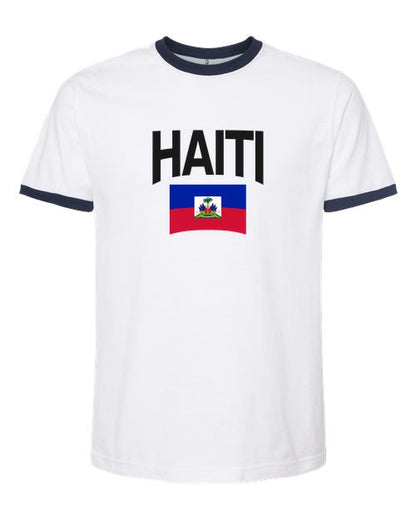 Haiti Soccer Ringer Tee 2026 — Classic Name & Flag | NYC Factory - white_navy