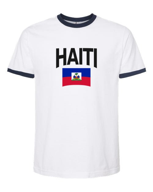 Haiti Soccer Ringer Tee 2026 — Classic Name & Flag | NYC Factory - white_navy