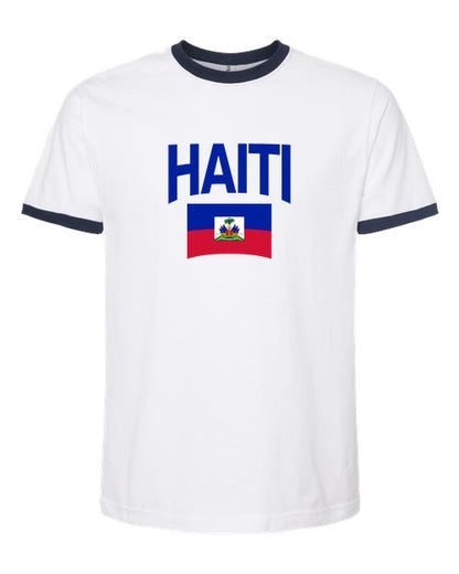 Haiti Soccer Ringer Tee 2026 — Classic Name & Flag | NYC Factory - white_navy