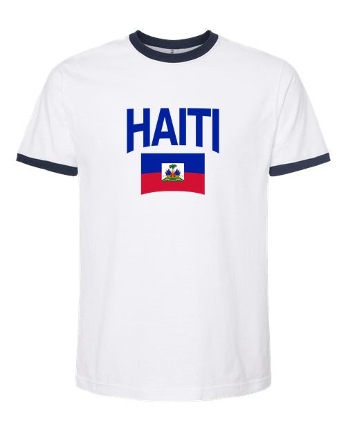 Haiti Soccer Ringer Tee 2026 — Classic Name & Flag | NYC Factory - white_navy