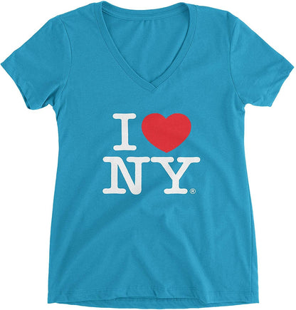 I Love NY Ladies V-Neck T-Shirt Tee Turquoise