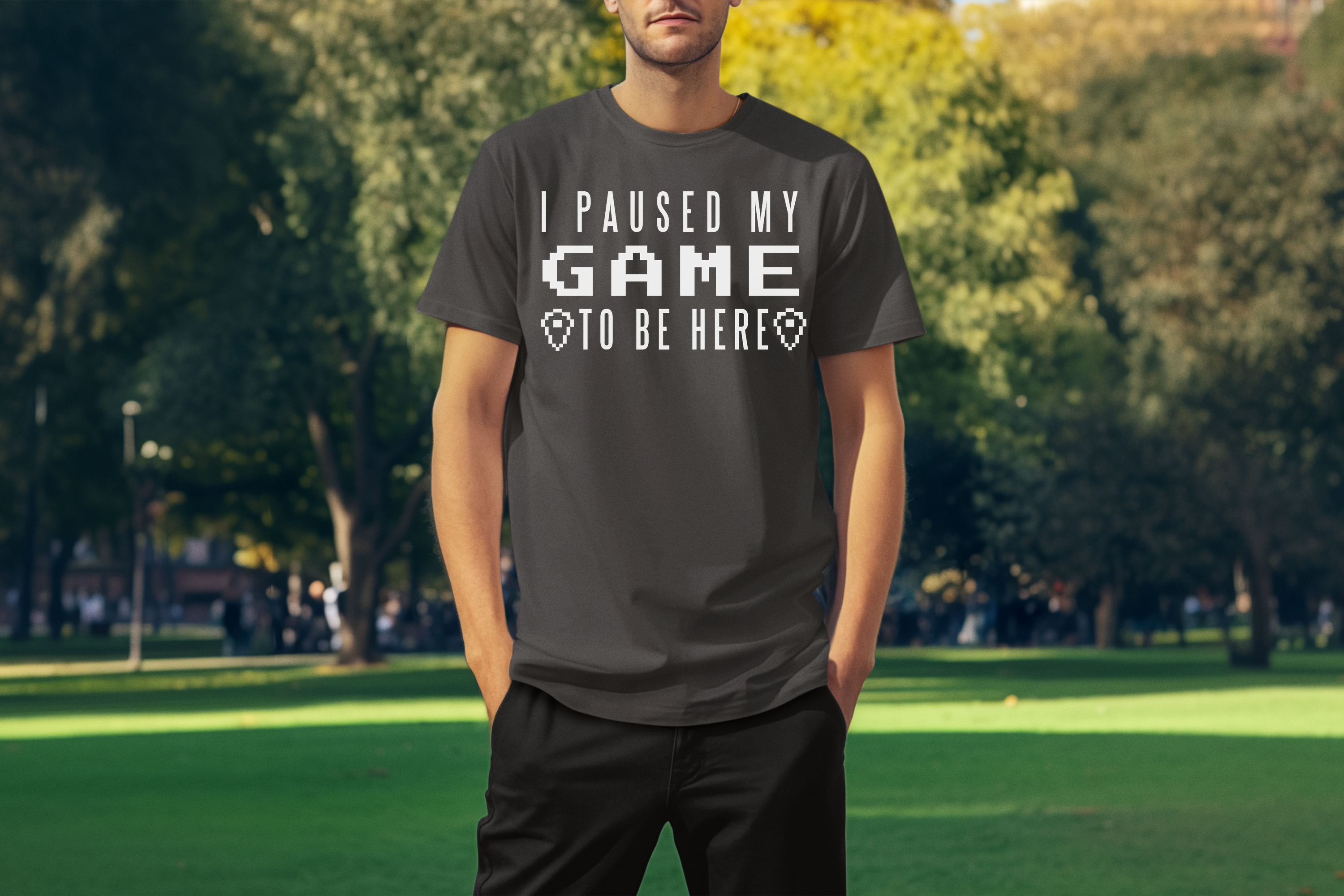 I Paused My Game To Be Here White Print Custom T-Shirt Charcoal