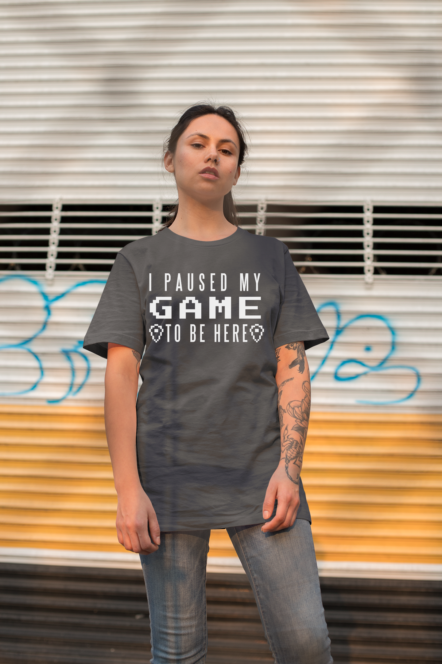 I Paused My Game To Be Here White Print Custom T-Shirt Charcoal