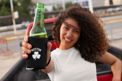 Irish Boston Shamrock White Design Custom Can Coolers Promotional