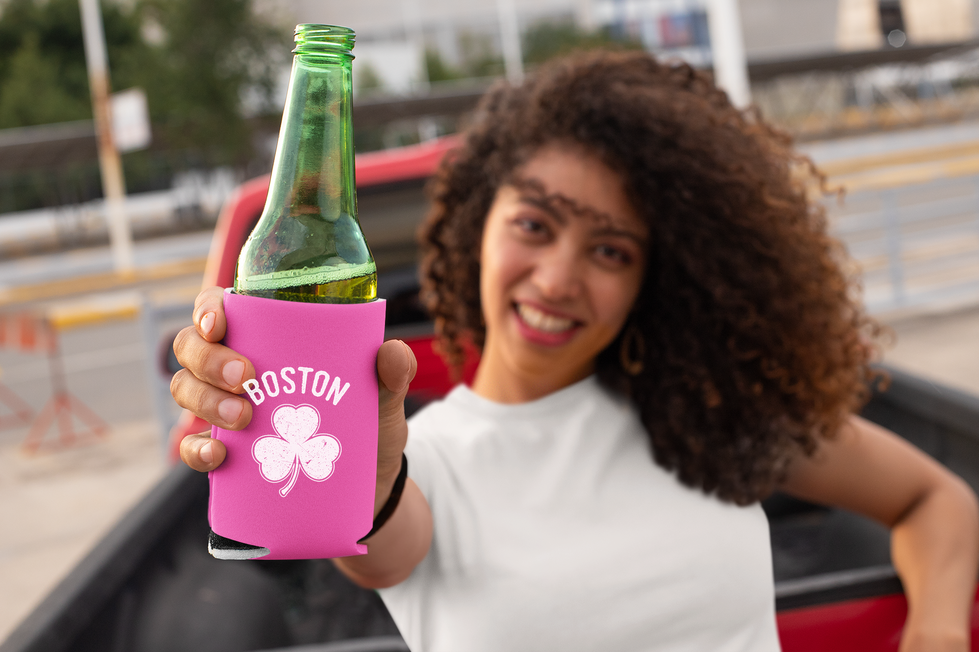 Irish Boston Shamrock White Design Custom Can Coolers Promotional