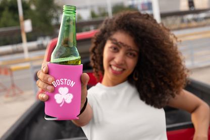 Irish Boston Shamrock White Design Custom Can Coolers Promotional