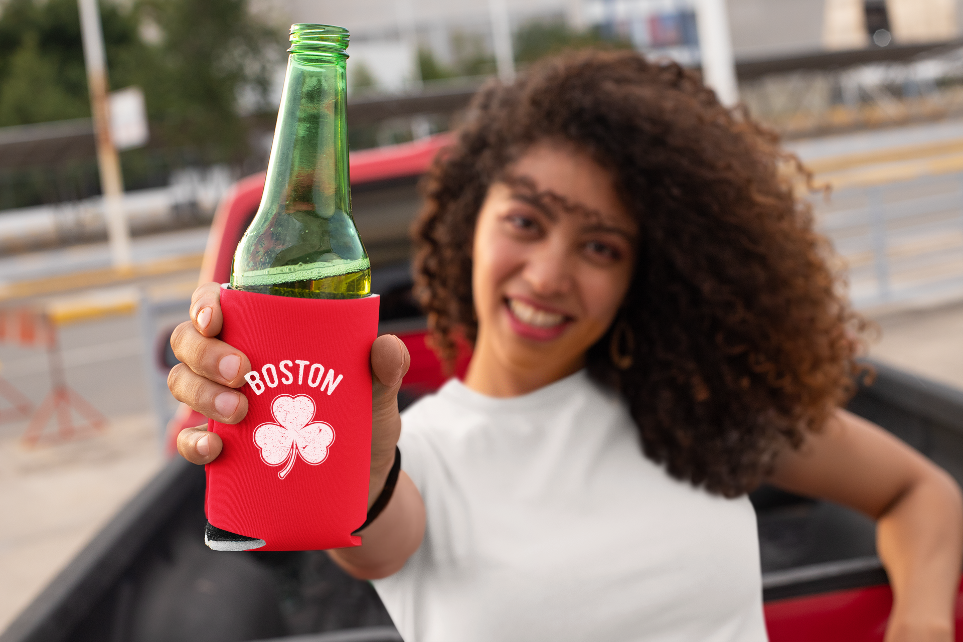 Irish Boston Shamrock White Design Custom Can Coolers Promotional