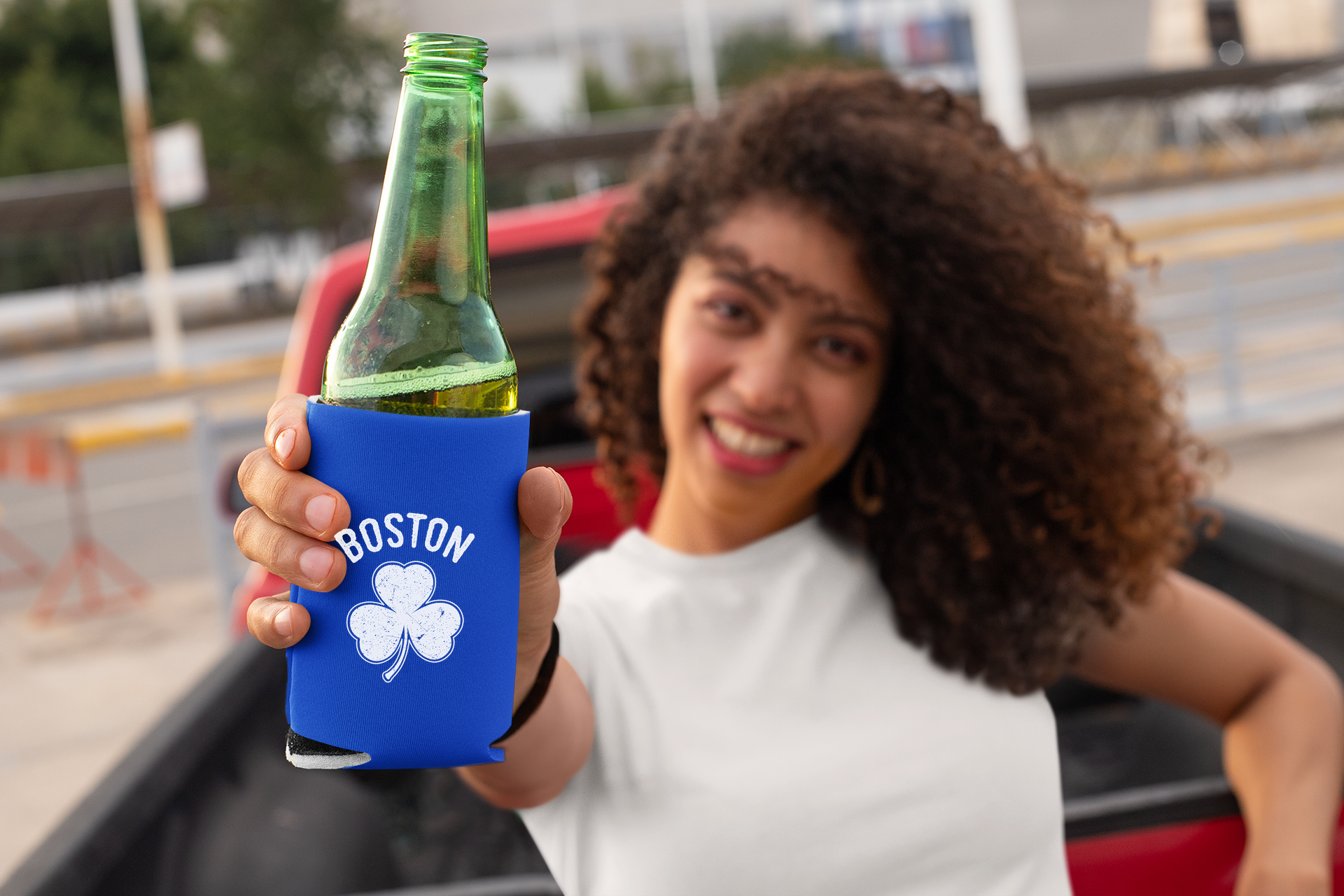 Irish Boston Shamrock White Design Custom Can Coolers Promotional