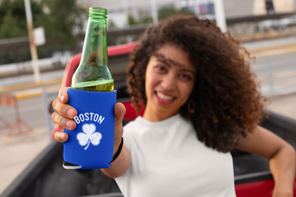 Irish Boston Shamrock White Design Custom Can Coolers Promotional