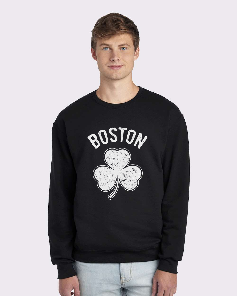 Irish Boston Shamrock White Design Custom Crewneck Sweatshirt