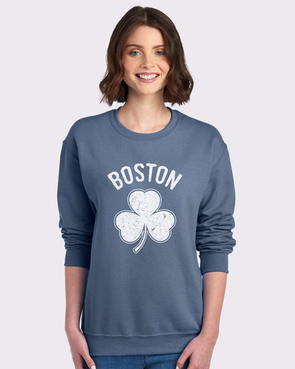 Irish Boston Shamrock White Design Custom Crewneck Sweatshirt