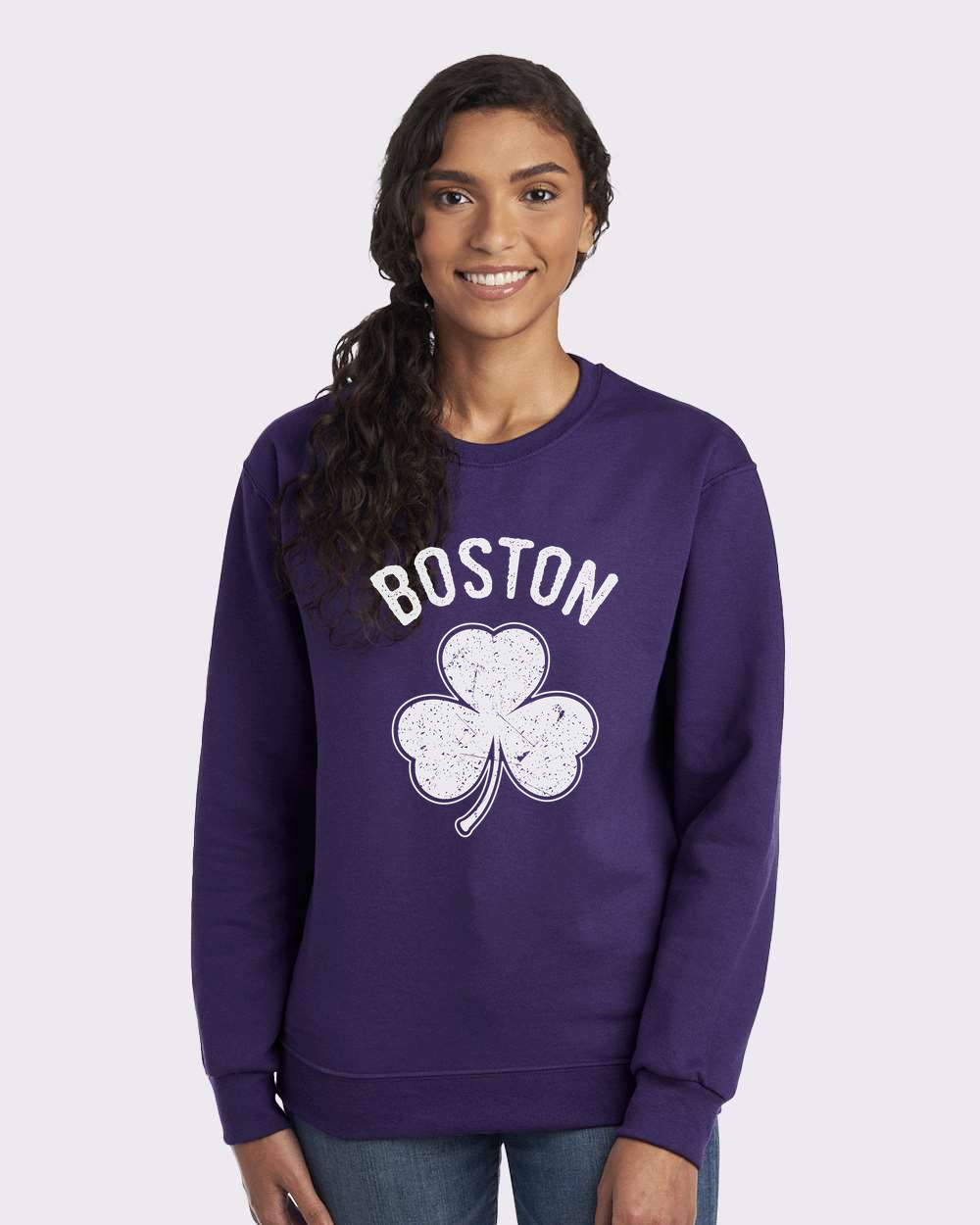 Irish Boston Shamrock White Design Custom Crewneck Sweatshirt