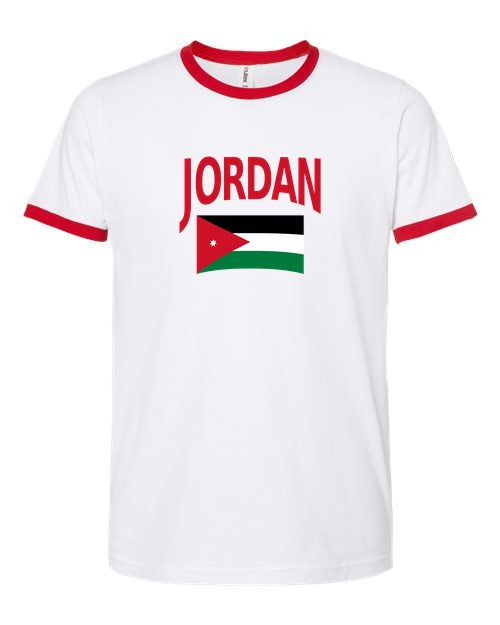 Jordan Soccer Ringer Tee 2026 — Classic Name & Flag | NYC Factory - white_red