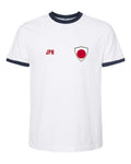 Japan Soccer Ringer Tee 2026 — Retro National Crest — White/Navy | NYC Factory