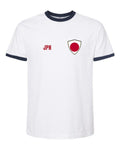 Japan Soccer Ringer Tee 2026 — Retro National Crest — White/Navy | NYC Factory