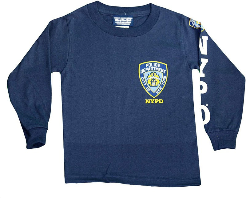 Junior NYPD Officer: Navy & White Long Sleeve Tee with Chest Badge