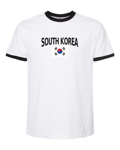 South Korea Soccer Ringer Tee 2026 — Classic Name & Flag | NYC Factory - White/Black