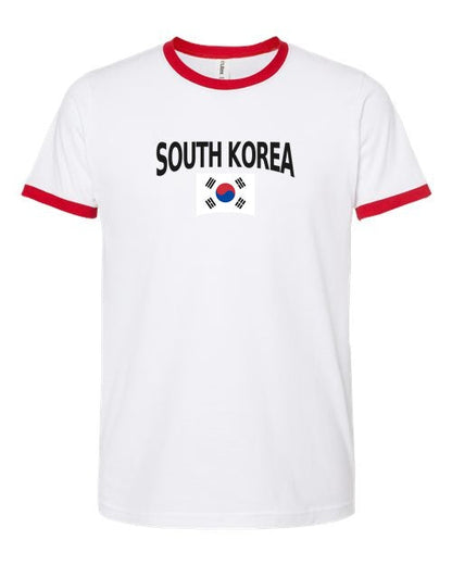 South Korea Soccer Ringer Tee 2026 — Classic Name & Flag | NYC Factory - white_red