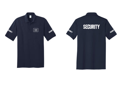 NYC Factory Men's Custom Logo Security Polo Shirt - Your Logo + Back + Security Sleeves - Navy