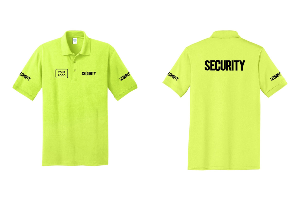 NYC Factory Men's Custom Logo Security Polo Shirt - SECURITY + Your Logo + Back + Security Sleeves - Safety Green