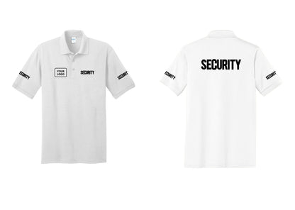 NYC Factory Men's Custom Logo Security Polo Shirt - SECURITY + Your Logo + Back + Security Sleeves - White