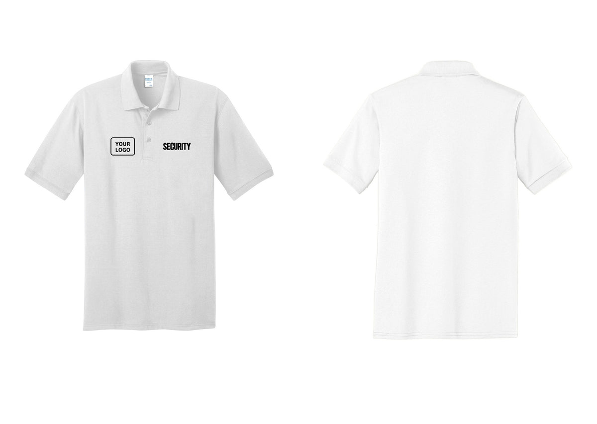 NYC Factory Men's Custom Logo Security Polo Shirt - SECURITY + Your Logo - White