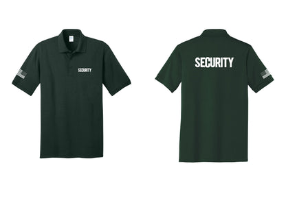 NYC Factory Men's Security Polo Shirt - Chest + Back + US Flag Sleeve - Dark Green
