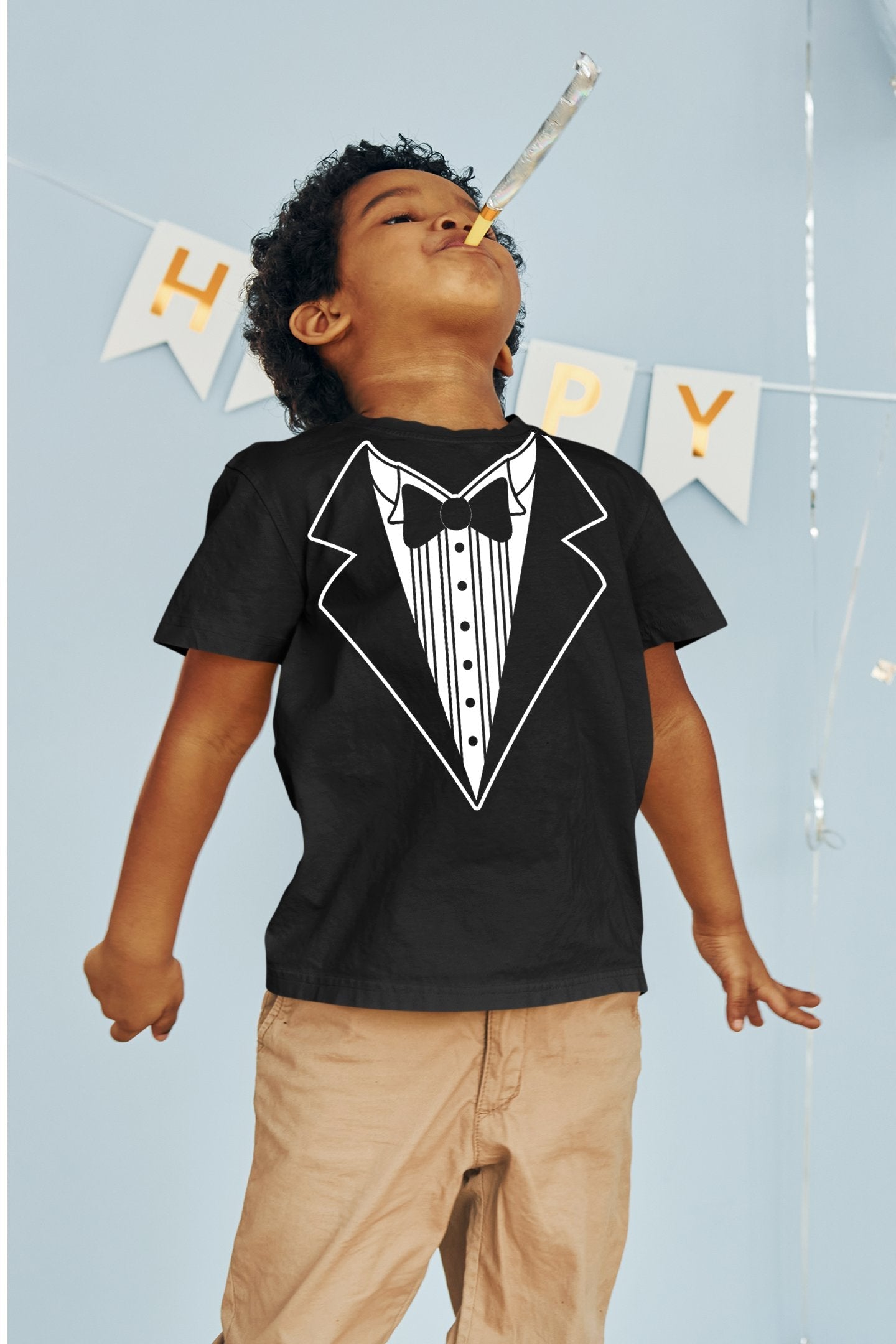 Kids Funny Tuxedo T-Shirt Black With Formal Red Rose Tux Shirt Boys & Girls