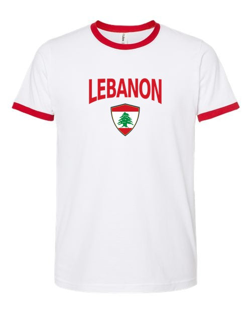 Lebanon Arched Crest Soccer Ringer Tee — NYC Factory