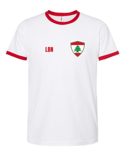 Lebanon Soccer Ringer Tee — Retro National Crest | NYC Factory